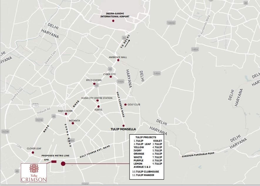 Tulip Crimson 70 Gurgaon location map
