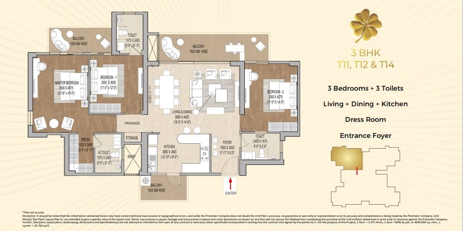 signature global cloverdale 3 bhk floor plan