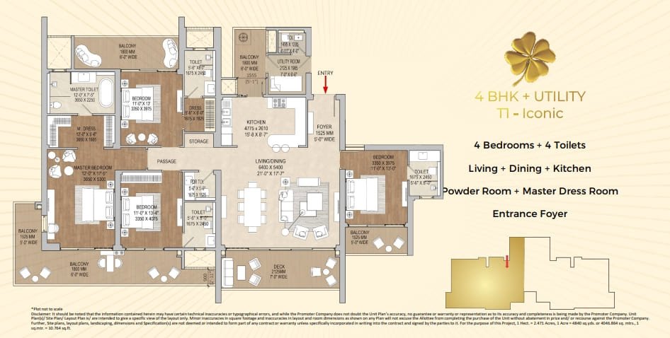 signature global cloverdale 4 bhk+Utility floor plan